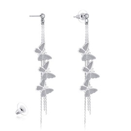 Kruckel Butterfly Long Drop Dangling Earrings -Sparkly Bright Arc-Shaped, Spring-Inspired Dangle Women Jewelry, Flying Silver, Easy - Wear Fashion Design Accesory Packed with Durable Jewelry Box