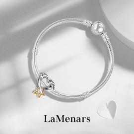 LaMenars Charms Winter Christmas Love Heart Moon for Bracelets 925 Sterling Silver Beads Christmas Day Mother's Day Birthday Anniversary Jewellery for Women, Cubic Zirconia, Cubic Zirconia