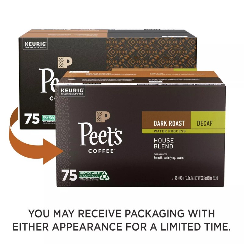 Peet's Coffee Decaf Dark Roast K-Cup Pods, House Blend (75