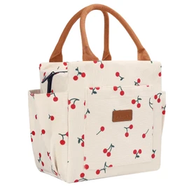 Joymee Lunch Bag Women Insulated Lunch Box Cute Corduroy Reusable Leakproof Large Capacity Lunch Tote Bag for Women Men Adult with Bottle Holder and Side Pockets for Work - Corduroy Cherry