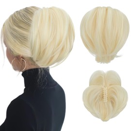 SEGOHAIR Claw Clip Short Ponytail Extension Messy Bun Hair Piece, Bendable Metal Wire Fake Bun Hair Pieces for Women-Fake Ponytail DIY Styles Hair Buns Hair Piece-Light Blonde