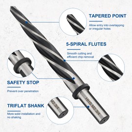 Rocaris 3/4" M2 HSS Taper Chucking Reamer Drill Bit, Taper Reamer Drill Bit for Steel, Alloy, Aluminum, Wood, Plastic