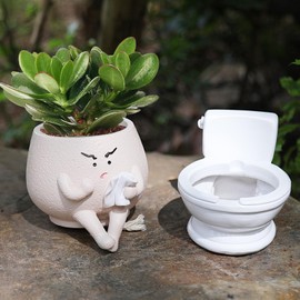 BLOOPOT Cute Closestool Planter Pot with Drainage for Succulents Plants Live Planters for Indoor Plants Flower Pots for Houseplants