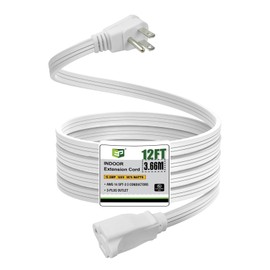 EP 12 Ft Heavy Duty Appliance Extension Cord - 14 Gauge 3 Prong SPT-3 Cable Wire, Ideal for Air Conditioners, Refrigerators, and Major Appliances - Indoor Use, White