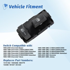 AiYiGu Door Window Switch Front Right Passenger Side Fit for 1995-2005 Chevy & GMC C1500 C2500 C3500 K1500 K2500 K3500 Suburban Yukon, Pickup, Blazer, Tahoe, Silverado, Sonoma, Jimmy