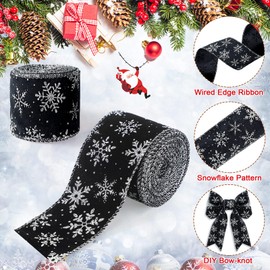 Unittype 2 Rolls/ 20 Yards Christmas Velvet Wired Ribbons with Snowflake Pattern 2.5'' Wide Xmas Craft Gift Wrapping Ribbon for Christmas Tree Wreath Decoration DIY Bows Supplies(Black)