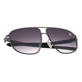 Khan Aero Pod - Flat Thin Frame Oval Aviator Sunglasses (Smoke Gunmetal)
