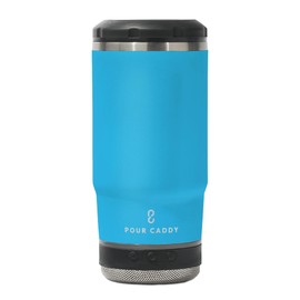 Pour Caddy Chill and Brew Bluetooth Speaker Cup, Insulated Can and Bottle Holder for Hot or Cold Drinks, Double Wall Stainless Steel Drinkware, Fits 12 oz Cans or 14 oz Liquid, Water Blue
