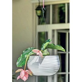 MELTOM Hanging Basket Flower Pot Removable Insert Round Waves 3D Effect with Hanging Bracket White