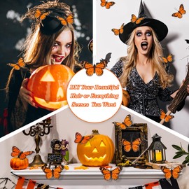 12Pcs Monarch Butterfly Decorations Orange Fake Feather Butterflies for Crafts 3D Butterfly Floral Picks Artificial Butterflies for Spring Bouquets Flowers Butterfly Garden Stakes Wall Decor