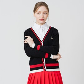 Women's golf knit cardigan bee V-neck color combination Women's golf wear / 여성 골프니트 가디건 꿀벌 브이넥 배색 여자 골프웨어
