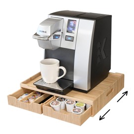 Bamboo Drawer & Large Sliding Tray for K-Cup & Espresso Pod Storage Organize Coffee Maker & countertop appliances for Kitchen & Office Break Rooms