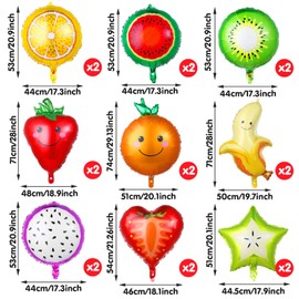 DSLSQD 18 Pics Fruit Balloons, Fruit Party Decorations with Ribbon and Straw, Fruit Aluminum Foil Balloons Tutti Frutti Party Decorations Tropical Fruit for Wedding Birthday Baby Shower Party Supplies