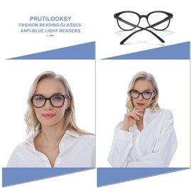 PRUTILOOKSY Blue Light Blocking Reading Glasses for Women Men 2 Pack Computer Readers with Spring Hinge Stylish Round Eyeglasses 2.75