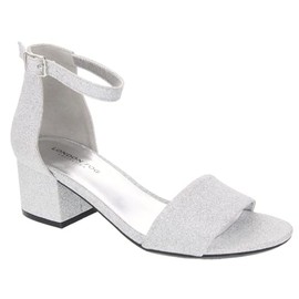 LONDON FOG Women's Nikki Low Two Piece Block Heel Dress Shoe Ladies Ankle Strap Pump Sandal silver 8.5