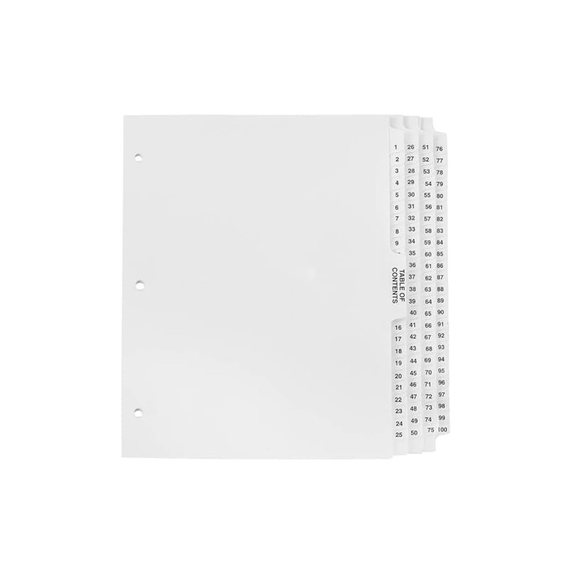 Exhibitindexes® Numbered Dividers 1-100 Punched - AVE Style Bold Tabs