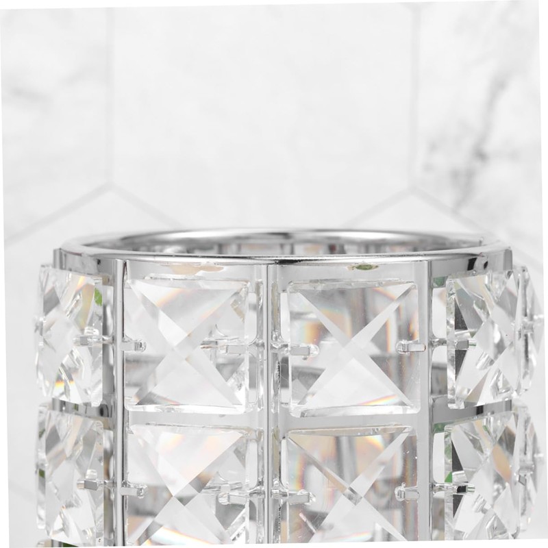 BIUDECO Large Silver Crystal Cosmetics Brush Holder Hollow Lace Design