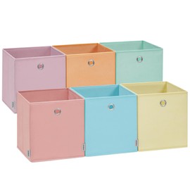 SONGMICS Storage Cubes, Set of 6 Foldable Storage Boxes, 10.2 x 10.2 x 11 Inches, Closet Organizers for Shelf, Rainbow Storage Bins, Colorful Fabric Bins for Bedroom, Living Room URFB226X01