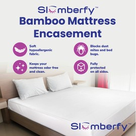 Full Size Waterproof Bamboo Mattress Encasement by Slumberfy - Premium Skin-Safe Mattress Protector with 360° EZ Zipper, Lab-Tested Bed Bug, Zippered Mattress Encasement (54x75 in)