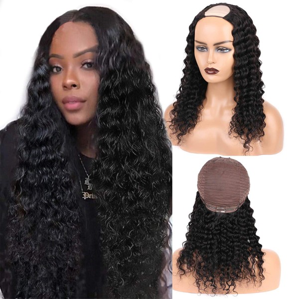 None Lace Front Machine Made Wig Deep Wave for Black