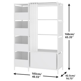 MOYIPIN Portable Closet，Free Standing Wardrobe Closet with Hanging Rod and Curtain，Clothes Storage Organizer, for Cloakroom, Bedroom，40.55 x 16.73 x 65.35Inches，White