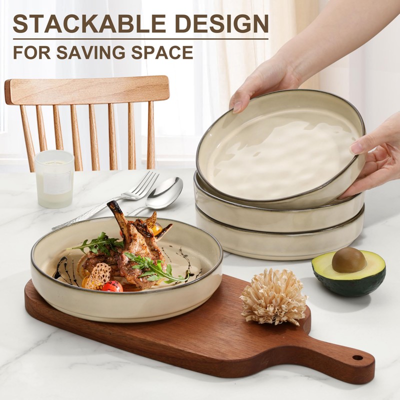 Herogo Large Wide Shallow Pasta Bowls Dishes Set of 4,