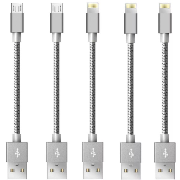 aCord Short Cable [5-PACK 8INCH] 3-Pack to USB Data Sync