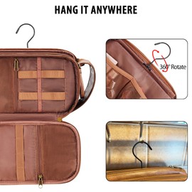 COOSKY Travel Toiletry Bag for Men, Large Hanging Toiletries Organizer Bags for Women, Cruise Ship Essentials, Water-resistant Shaving Case, PU Leather Makeup Accessories Cosmetic Dopp Kit, Dark Brown