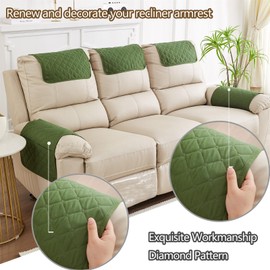 ZGDDPZA Armchair Arm and Headrest Cover for Recliner Sofa - Quilted Chair Arm Cover with Pockets - Waterproof Non Slip Sofa Protectors - Pet Dog (Army Green, 1 Seater 3pcs)