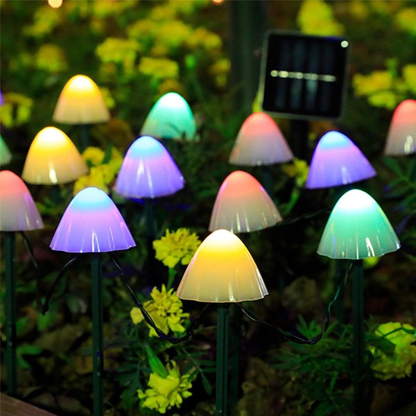 HULPPRE Set of 15pcs Multi-Color 8 Modes 29.5ft Mini Mushroom Solar Lights Solar Pathway Lights Outdoor Decoration Fairy Color Changing Solar String Light for Garden,Backyard,Lawn,Party,Christmas