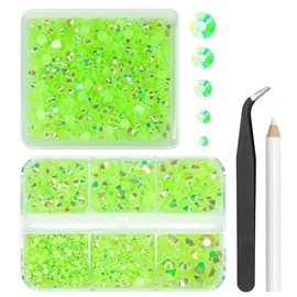 qiipii 2 Boxes 3060PCS Peridot AB Resin Rhinestones for Crafting 2mm-6mm Fresh Green Flatback Jelly Stones No-Hotfix Gems Diamonds Crystals for Nails Face Eyes Makeup Tumblers Bottles DIY Crafts Shoes