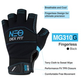 DEX FIT MG310 Impact Half Finger Mechanic Gloves, Heavy Duty Grip, Vibration and Shock Absorption, Touch Screen Capable, Washable, Black S (7) 1 Pair
