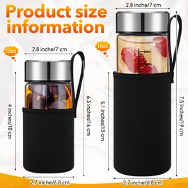 Vesici 6 Pack Wide Mouth Glass Juice Bottles Glass Water Bottles with Lids and Sleeve for Juicing Smoothies Milk Protein Infused Water Reusable Leakproof Borosilicate Bottle (16 oz)