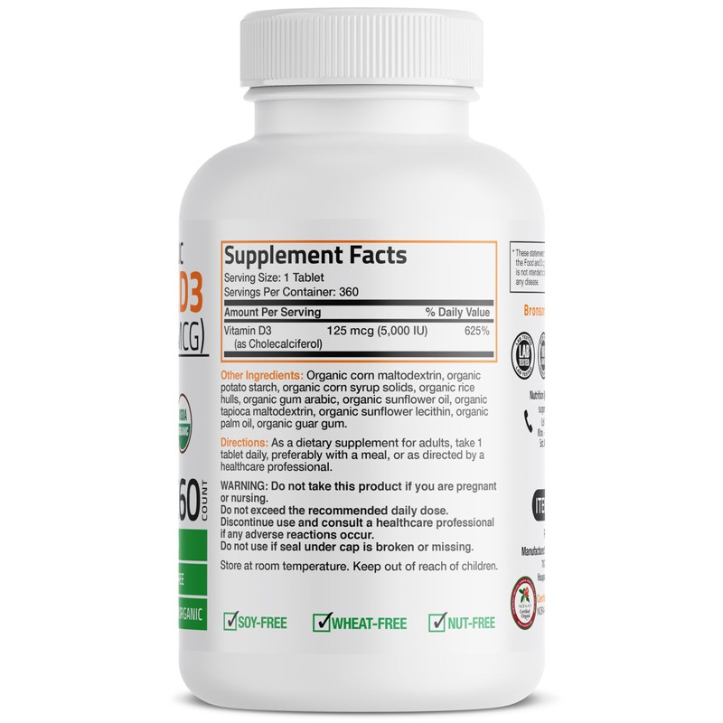 Bronson Vitamin D3 5,000 IU (125 mcg) Certified Organic High