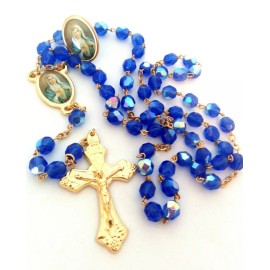 Sacred Heart of Mary Italian Crystal Rosary Beads-FREE Pin-Stamped Made in Italy