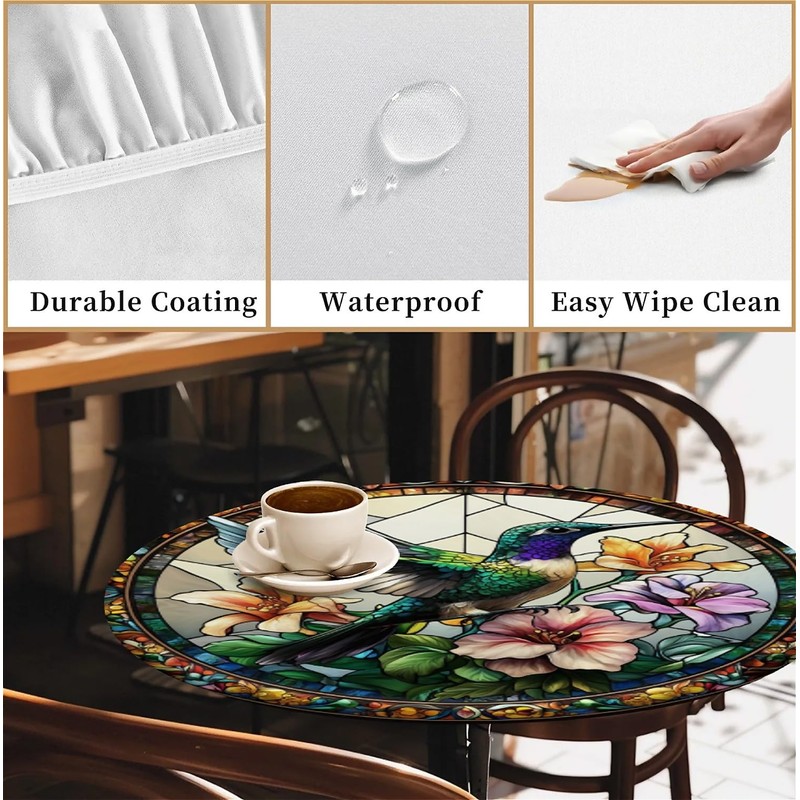 Yesad Round Fitted Tablecloth with Elastic Edge for Up to