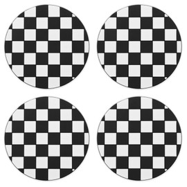 eMagTech 4PCS Car Coasters Grid Pattern Auto Cup Holder Insert Coasters Universal Non-slip Car Cup Mats 7.2cm Automotive Interior Accessories for Most Cars