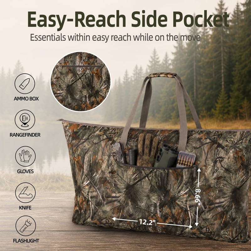 FUNHORUN Extra Large Camo Scent Proof Hunting Bag, 50x26" Waterproof
