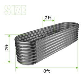 Land Guard 8×2×2ft Galvanized Raised Garden Bed Kit, Raised Garden Boxes Outdoor, Oval Metal Raised Garden Beds for Vegetables, Modern Grey