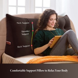 VERCART Large Headboard Pillow Wedge Bed Rest Reading Pillow Daybed Pillows Triangular Headboard Wedge Pillows Bolster Gap Filler Triangle Back Cushion Long Wedge Pillow Velvet Full Coffee