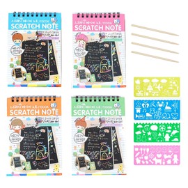 Sipobuy Pack of 4 Scratch Pads, 40 Sheets Rainbow Magic Scratch Paper Art and Craft Graffiti Notebooks with 4 Pens and Stencils for Children Party Festival Games Gifts