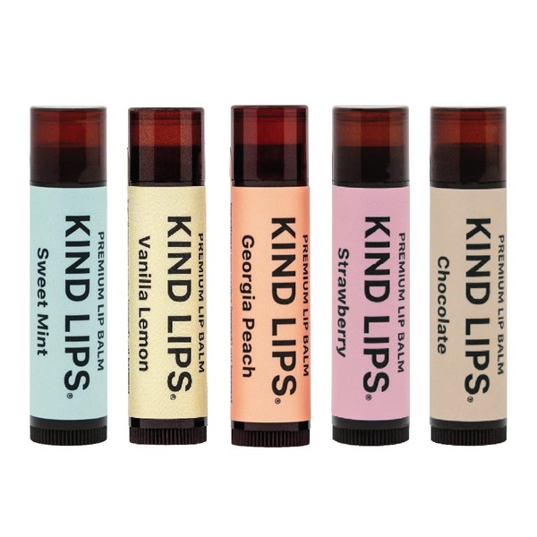 Kind Lips Lip Balm, Nourishing Soothing Lip Moisturizer for Dry Cracked Chapped Lips, Made in Usa With 100% Natural USDA Organic Ingredients, Variety Flavor, Pack of 5