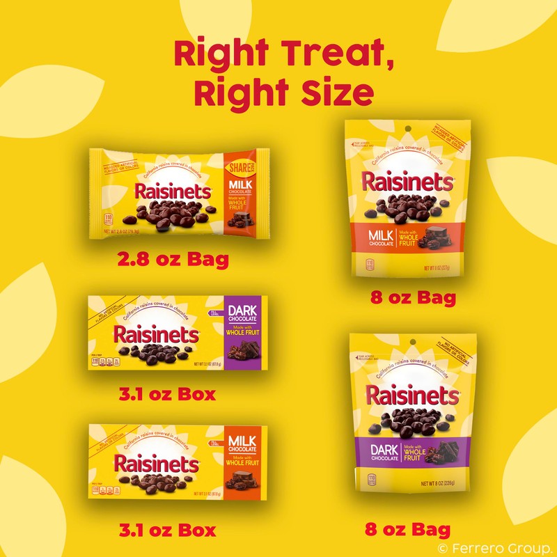 Raisinets, Milk Chocolate Covered California Raisins, Movie Theater Candy Box,