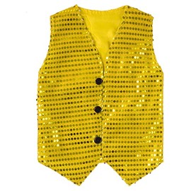 TAIKMD Kids Girls Boys Sparkle Sequined Vest Jacket Jazz Dance Fancy Party Stage Performance Waistcoat (Gold, 11-12)