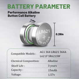 hunbath 100 Packs SR621SW 364 AG1 Watch Battery 1.55V 364A LR621 SR621 LR60 SR60 164 Alkaline Button Cell Batteries for Knife Flashlight, Watches, Toys