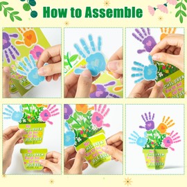 WATINC Mother’s Day Handprint Flowers Craft - 28 Sets Make Mothers Day Handprint Flower Pot Gift Crafts Kit for Kids, DIY Christian Bible Verse Floral Decor for Sunday School Classroom Fun Activities