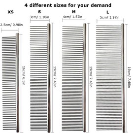Stainless Steel Dog Salon Combs, Pack of 4 Pet Dog Combs, Stainless Steel, Pet Comb Brush, Metal Care Comb for Cats and Dogs, Removes Knots (16 x 2.5 cm, 19 x 3 cm, 19 x 4 cm, 19 x 5 cm)