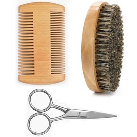Piezas Cepillo Barba Hombre Set Peine Tijeras Cuidado Diario Viaje Herramientas Estilo Cerdas Jabalí Madera Haya Diferentes Barbas