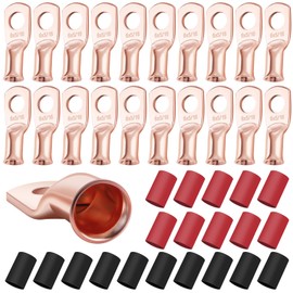 XHF 20PCS 6 AWG-5/16 Heavy Duty Battery Lugs with 3:1 Heat Shrink Tubing, Ring Terminals Battery Cable Ends Copper Eyelets Electrical Battery Connectors