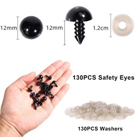 Vanblue Safety Eyes 260PCS 12mm Plastic Black Craft Eyes with Washers Teddy Bear Eyes for Amigurumi Stuffed Animals Crochet Toys Crafts Making Halloween Decorations